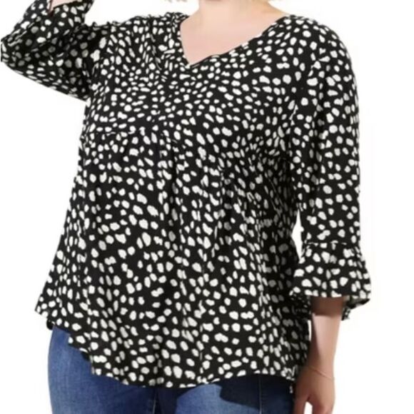 Agnes Orinda NWT plus size V-neck 3/4 flounce sleeve baby doll Blouse S/2X - Picture 2 of 8